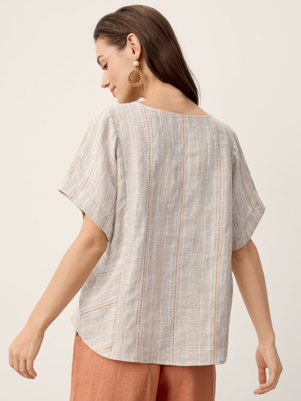 Linen Split-Neck Drop-Shoulder Top KIERA