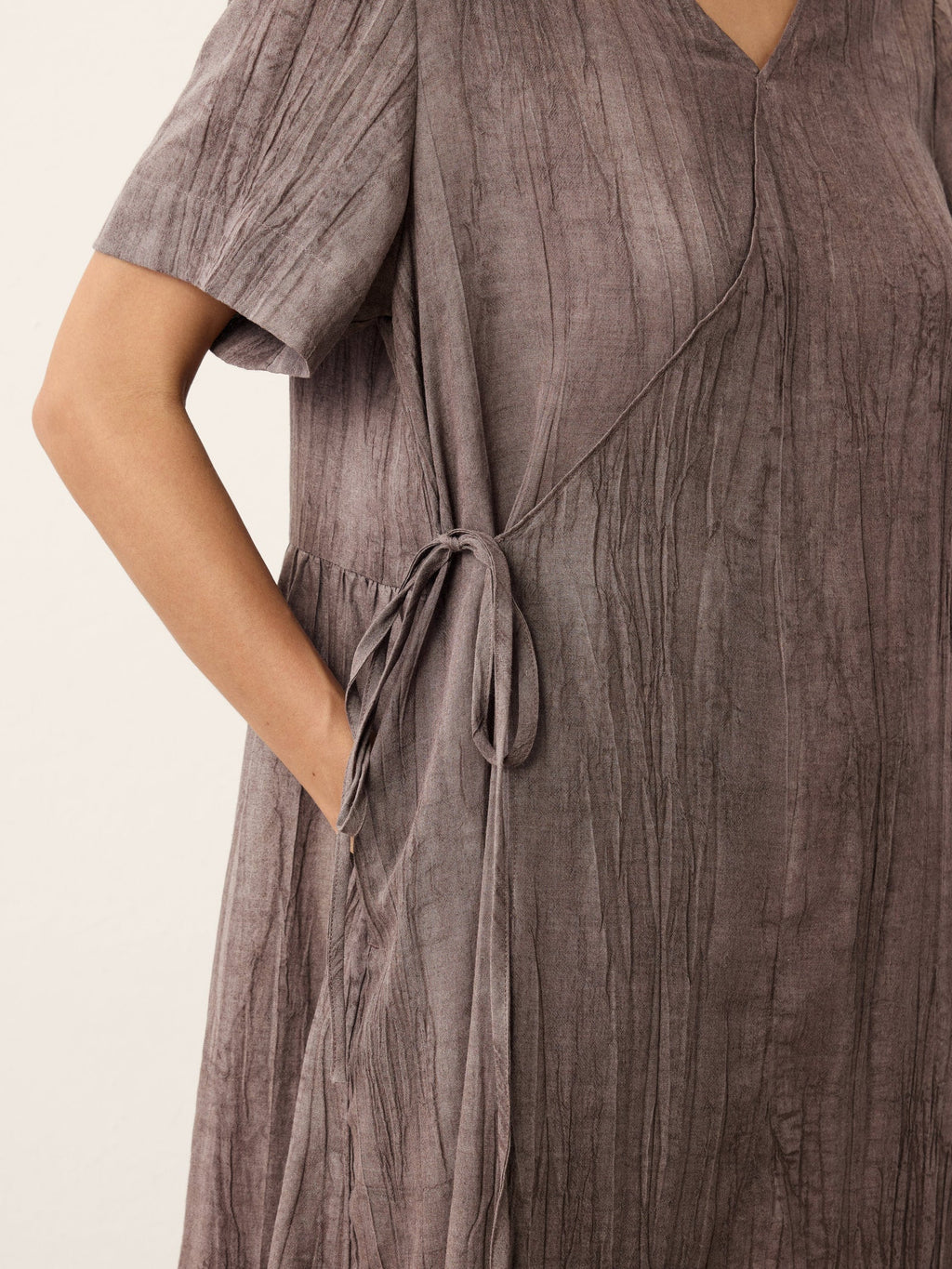 Lyocell Textured V Neck Tie Waist Maxi Dress SUSANNA