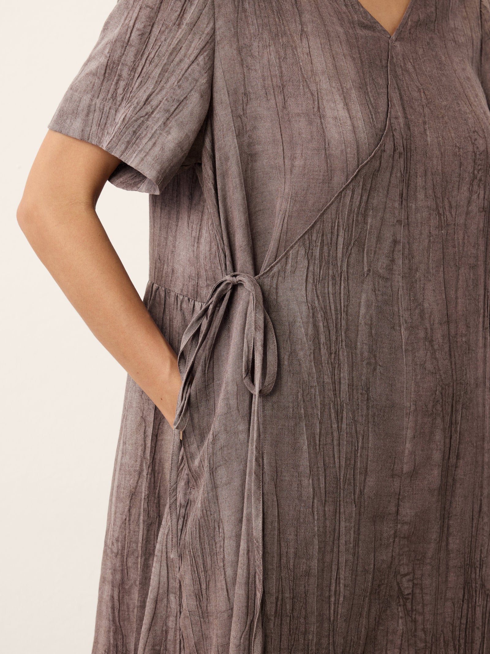 Lyocell Textured V Neck Tie Waist Maxi Dress SUSANNA
