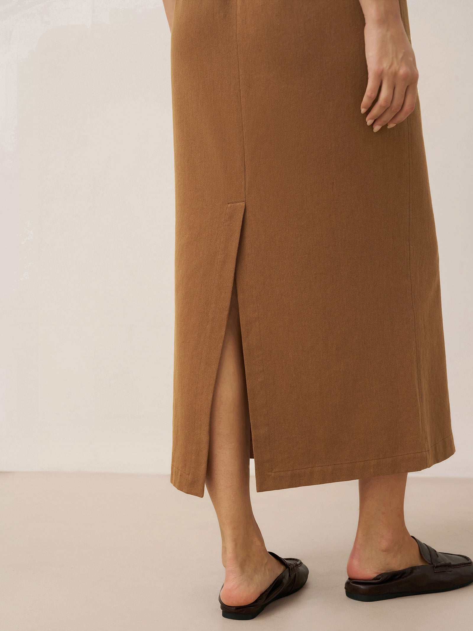 Lyocell Linen Drawstring Split Maxi Skirt SAMANTHA