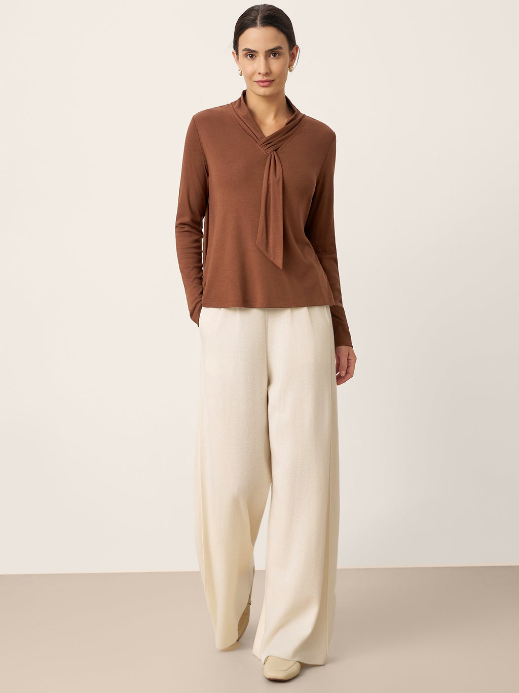 Wool Scarf Collar Long Sleeve Top ALESSIA